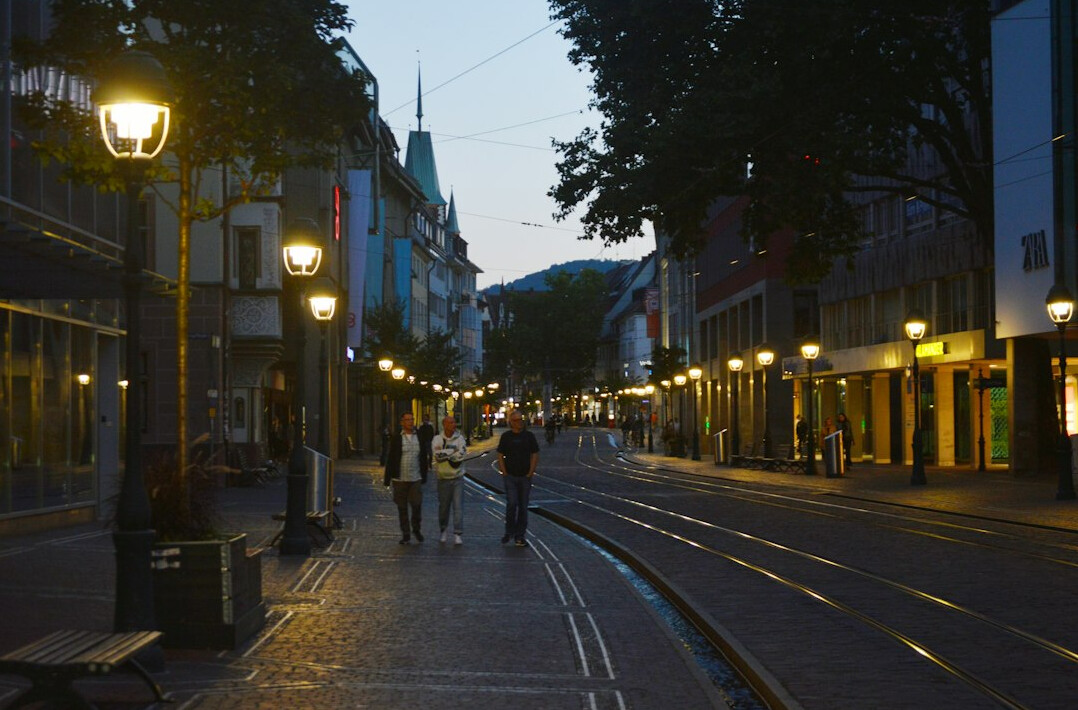 Quiet European street in the early evening with soft light